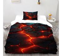 SHOVERKD Cracks Lava Bedding Set 3D Digital Printing Magma Duvet Cover Set Chic Breathable Quilt Cover for Boys & Girls with Pillow Single（135x200cm）