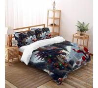 SHOVERKD Dragon Santa Bedding Set 3D Digital Printing Christmas Themes Duvet Cover Set 3 Pieces Microfiber Comforter Cover for Boys & Girls with Pillowcase Double（200x200cm）