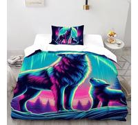 SHOVERKD Duo Aurora Lunar Wolf Bedding Set Digital Printe Wildlife Forest Animal Theme Duvet Cover Set 2 Pcs Microfiber Quilt Cover Suitable for All Seasons with Pillowcase Single(135x200cm)