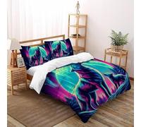 SHOVERKD Duo Aurora Lunar Wolf Bedding Set Digital Printe Wildlife Forest Animal Theme Duvet Cover Set 3 Pcs Microfiber Comforter Cover for Boys & Girls with Pillowcase King(220x240cm)