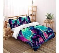 SHOVERKD Duo Aurora Lunar Wolf Bedding Set Digital Printe Wildlife Forest Animal Theme Duvet Cover Set 3 Pcs Microfiber Quilt Cover Suitable for Boys & Girls with Pillowcase Double(200x200cm)
