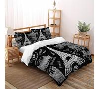 SHOVERKD Eiffel Tower Paris Bedding Set 3D Digital Printing Paris CityBuildings Duvet Cover Set Pillowcase Microfiber Universal for All Seasons Double（200x200cm）