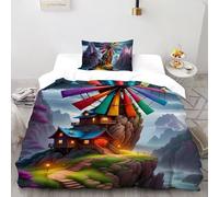 SHOVERKD Enchanted Windmill Sanctuary Bedding Set 3D Printed Theme Duvet Cover Set 2 Pcs Microfiber Quilt Cover Suitable for All Seasons with Pillowcase Single(135x200cm)