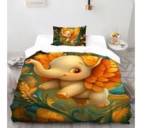 SHOVERKD Fall Winged Elephant Fly Bedding Set Digital Printe Wildlife Land Animal Theme Duvet Cover Set 2 Pcs Microfiber Comforter Cover for Boys & Girls with Pillowcase Single(135x200cm)