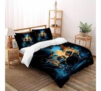 SHOVERKD Flame Smoke Black Drum Set Bedding Set 3D Printed Music Theme Duvet Cover Set 3 Pieces Microfiber Quilt Cover Suitable for Boys & Girls with Pillowcase Double(200x200cm)
