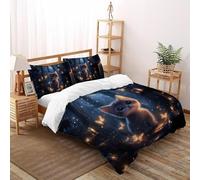 SHOVERKD Fluffy Blue Eye Cat Bedding Set 3D Printed Cute Animal Theme Duvet Cover Set 3 Pieces Microfiber Quilt Cover Suitable for All Seasons with Pillowcase Double(200x200cm)