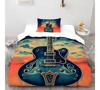 SHOVERKD Galactic Guitar Love Bedding Set 3D Printed Music Theme Duvet Cover Set 2 Pcs Microfiber Comforter Cover for Boys & Girls with Pillowcase Single（135x200cm）