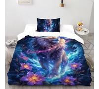 SHOVERKD Glow Moonlit Lion Bedding Set 3D Printed Wildlife Land Animal Theme Duvet Cover Set 2 Pieces Microfiber Comforter Cover for All Seasons with Pillowcase Single（135x200cm）