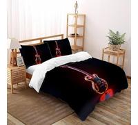 SHOVERKD Glow Neon Guitar Bedding Set 3D Printed Music Theme Duvet Cover Set 3 Pcs Microfiber Comforter Cover for Boys & Girls with Pillowcase Super King（260x220cm）