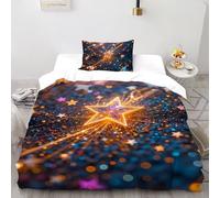 SHOVERKD Golden Star Cluster Bedding Set 3D Printed Theme Duvet Cover Set 2 Pieces Microfiber Quilt Cover Suitable for All Seasons with Pillowcase Single（135x200cm）