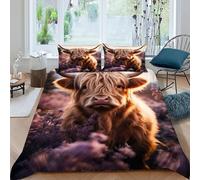 SHOVERKD Highland Cow Purple Bedding Set 3 Pieces Theme Bedspread Animal Themes Wildlife Duvet Cover Set Microfiber Quilt Cover Suitable for Family,couple,children with Pillow King(220x240cm)