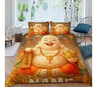 SHOVERKD Laughing Buddha Bedding Set 3D Design Lucky Sky Buddhist Duvet Cover Set 3 Pieces Microfiber Quilt Cover Suitable for Family,couple,children with Pillowcase King（220x240cm）