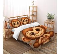 SHOVERKD Monkey Heart Gesture Smile Bedding Set 3D Printed Wildlife Land Animal Theme Duvet Cover Set 3 Pcs Microfiber Comforter Cover for Family,couple,children with Pillow Double（200x200cm）