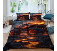 SHOVERKD Monster Truck Flame Bedding Set 3D Digital Printing Sports Theme Duvet Cover Set for Boys & Girls Chic Breathable Quilt Cover with Pillowcase King（220x240cm）
