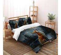 SHOVERKD Moon Snow Night Fox Bedding Set 3D Printed Wildlife Forest Animal Theme Duvet Cover Set 3 Pieces Microfiber Comforter Cover for Family,couple,children with Pillow King（220x240cm）