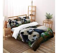 SHOVERKD Panda Bamboo Bedding Set Theme Bedspread Cute Forest Animals Duvet Cover Set Microfiber Comforter Cover Universal for All Seasons with Pillowcase Super King（260x220cm）