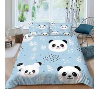 SHOVERKD Panda Leaf Bedding Set 3D Digital Printing Cute Forest Animals Duvet Cover Set 3 Pieces Microfiber Quilt Cover Suitable for Family,couple,children with Pillow King（220x240cm）