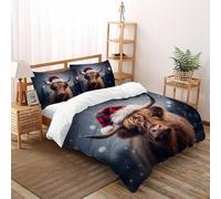 SHOVERKD Plaid Hat Highland Cow Bedding Set 3D Printed Wildlife Land Animal Theme Duvet Cover Set 3 Pieces Microfiber Quilt Cover Suitable for Boys & Girls with Pillowcase King（220x240cm）