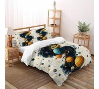 SHOVERKD Planets Nebula Bedding Set 3D Design Cosmos Cosmic Bodies Duvet Cover Set Chic Breathable Comforter Cover for Boys&Girls with Pillowcase Double（200x200cm）