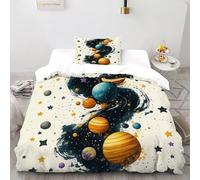 SHOVERKD Planets Nebula Bedding Set 3D Design Cosmos Cosmic Bodies Duvet Cover Set Microfiber Quilt Cover Universal for All Seasons with Pillowcase Single（135x200cm）