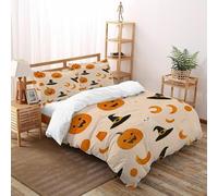 SHOVERKD Pumpkin Witch Hat Bedding Set 3D Design Halloween Field Plant Duvet Cover Set Chic Breathable Comforter Cover for Boys&Girls with Pillowcase Super King（260x220cm）