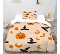 SHOVERKD Pumpkin Witch Hat Bedding Set 3D Digital Printing Halloween Field Plant Duvet Cover Set 2 Pieces Chic Breathable Comforter Cover for Boys & Girls with Pillowcase Single（135x200cm）
