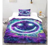 SHOVERKD Purple Emoji Bedding Set 3D Digital Printing Gothic Themes Duvet Cover Set 2 Pieces Microfiber Quilt Cover Suitable for Family,couple,children with Pillow Single(135x200cm)