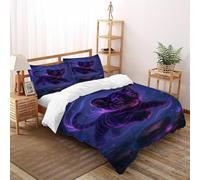 SHOVERKD Purple Tiger Aura Bedding Set Digital Printe Animal Themes Wildlife Duvet Cover Set Microfiber Quilt Cover Suitable for Family,couple,children Pillowcase Double(200x200cm)