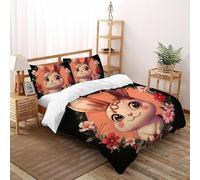 SHOVERKD Rabbit Flower Wreath Smile Bedding Set 3D Printed Cute Animal Theme Duvet Cover Set 3 Pcs Microfiber Comforter Cover for All Seasons with Pillowcase King（220x240cm）