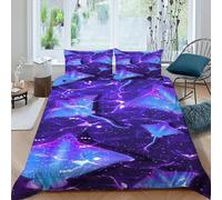 SHOVERKD Ray Purple Bedding Set 3D Design Animal Theme Marine Animals Duvet Cover Set Microfiber Quilt Cover Suitable for Family,couple,children Pillowcase King(220x240cm)