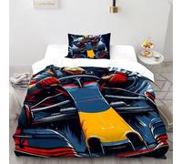 SHOVERKD Red Racing Car Bull Bedding Set 3D Printed Vehicle Theme Duvet Cover Set 2 Pcs Microfiber Comforter Cover for Boys & Girls with Pillowcase Single(135x200cm)