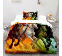 SHOVERKD Riders Horses Fiery Bedding Set 3D Digital Printing Myth Mythic Beings Duvet Cover Set for Boys & Girls Chic Breathable Quilt Cover with Pillowcase Single（135x200cm）