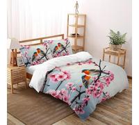 SHOVERKD Robin 3D Printed Duvet Cover Sets Bedding 3Pcs Luxury Microfiber Spring Birds Cute Animals with Pillowcases,Hidden Zipper for Kid Teens Double(200x200cm) Modern Home Decor