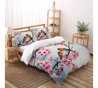 SHOVERKD Robin 3D Printed Duvet Cover Sets Bedding 3Pcs Luxury Microfiber Spring Birds Cute Animals with Pillowcases,Hidden Zipper for Teens And Adults Super King（260x220cm） Modern Home Decor