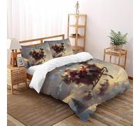 SHOVERKD Santa Riding Reindeer Sleigh Bedding Set 3D Digital Printing Festival Christmas Theme Duvet Cover Set 3 Pcs Microfiber Comforter Cover for All Seasons with Pillowcase Super King（260x220cm）