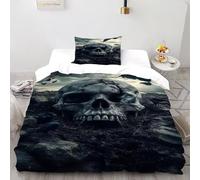 SHOVERKD Skull Crow Bedding Set 3D Design Gothic Themes Duvet Cover Set Chic Breathable Comforter Cover Suitable for Family, Couple, Children with Pillow Single（135x200cm）