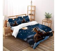 SHOVERKD Snow Moon Fox Bedding Set 3D Printed Wildlife Forest Animal Theme Duvet Cover Set 3 Pieces Microfiber Quilt Cover Suitable for All Seasons with Pillowcase Super King(260x220cm)