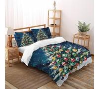 SHOVERKD Snowy Christmas Tree Bedding Set Digital Printe Festival Celebration Theme Duvet Cover Set 3 Pcs Microfiber Comforter Cover for All Seasons with Pillowcase Double(200x200cm)