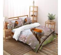 SHOVERKD Spring Robin Cherry Stand Bedding Set 3D Digital Printing Wildlife Forest Animal Theme Duvet Cover Set 3 Pcs Microfiber Comforter Cover for Boys & Girls with Pillowcase Super King（260x220cm）