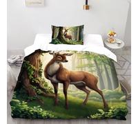 SHOVERKD Stag 3D Printed Quilt Cover Set Bedding 2Pcs Luxury Microfiber Forest Wild Animals with Pillowcases,Hidden Zipper for Boys And Girls Single（135x200cm） Modern Bedroom Decor