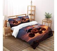 SHOVERKD Sunset Monster Truck Odyssey Bedding Set 3D Printed Theme Duvet Cover Set 3 Pcs Microfiber Comforter Cover for Boys & Girls with Pillowcase Double(200x200cm)