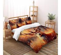 SHOVERKD Woodland Glow Golden Stag Bedding Set Digital Printe Wildlife Forest Animal Theme Duvet Cover Set 3 Pcs Microfiber Comforter Cover for All Seasons with Pillowcase Double(200x200cm)