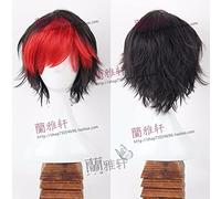 Show By Rock!! Crow Short Black Hair Red Bangs Wig Cosplay Wig Heat Resistant Fibre + Wig Cap