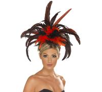 Show Girl Headband Red Black Feather Can Can Headpiece Fancy Dress