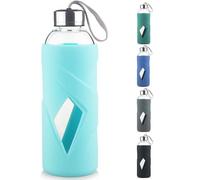 SHOW INGENUITY 1000ml Borosilicate Glass Water Bottle BPA Free Reusable Glass Drinking Bottle with Silicone Sleeve and Stainless Steel Lid