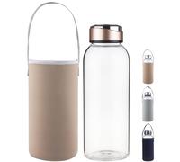 SHOW INGENUITY 1500ml Borosilicate Glass Water Bottle BPA Free Reusable Glass Drinking Bottle with Neoprene Sleeve and Stainless Steel Lid