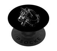 Show Jumping Portrait Horse Lover Black and White PopSockets Adhesive PopGrip