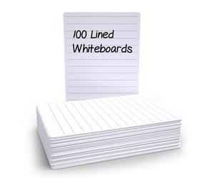 Show-Me Basics A4 Lined/Plain Budget Whiteboards - Pack of 100 Double-Sided Dry-Wipe Student Boards (Tear-Resistant Surface, Lined one side and Plain Reverse, Classroom, Home, Learning Aid)