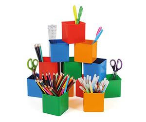 SHOW-ME Classmaster SP12 Desk Organiser Pots, Plastic Storage Tidy Containers for Stationary Supplies, School Supplies and Home Office