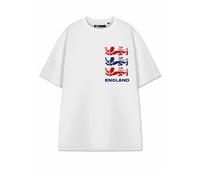 Show Me The Merch Adults White Graphic Tee | England Football T-Shirt with Crest Print | Unisex Short Sleeve Top | Tournament Match Day Merchandise | Classic Footie Fan Apparel